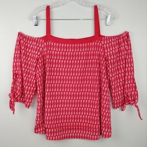 NWOT CATO Paisley Pattern Off-the-shoulder Tie Sleeve Tiered Blouse Sz. 14/16W
